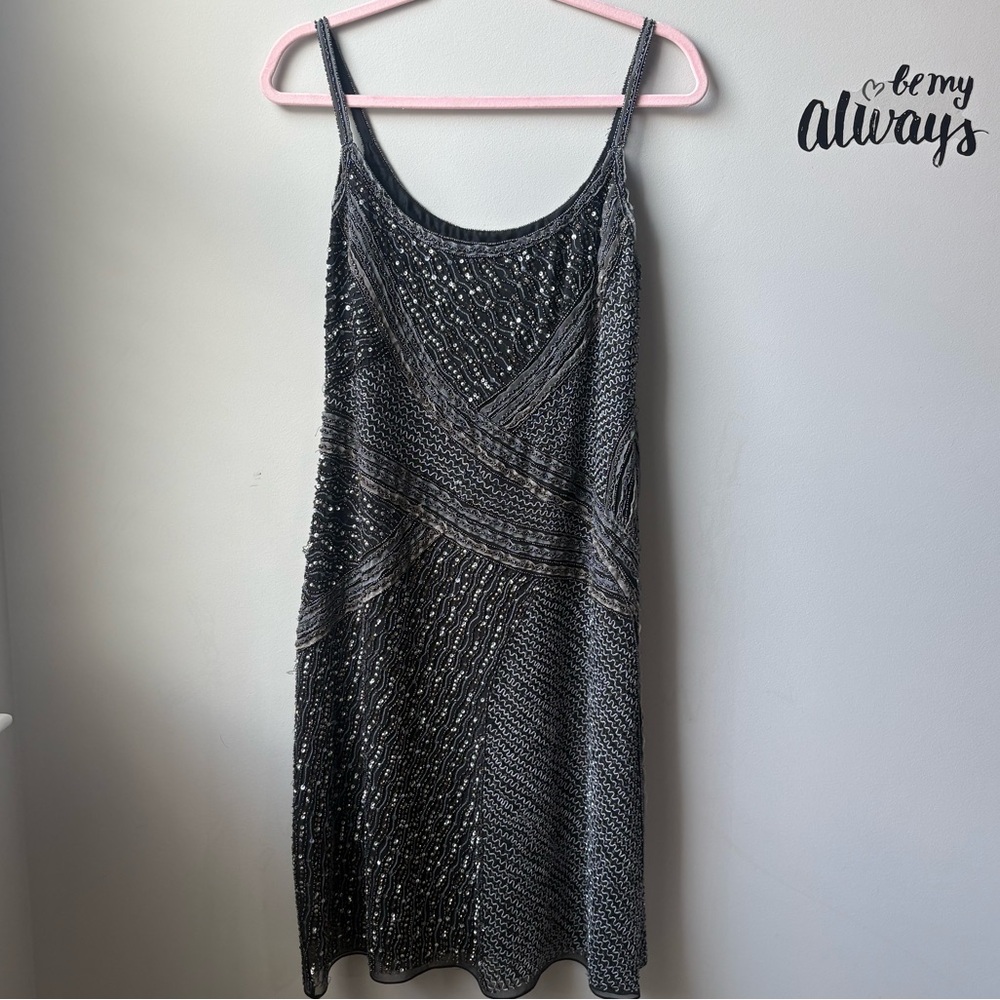 Adrianna Papell Black Beaded Mini Dress